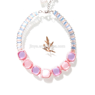 Fashion Pink Bling Crystal Crochet Choker Necklace